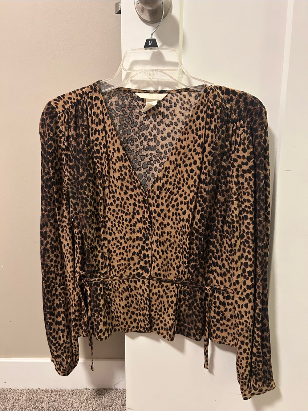 H&M Leopard Print Brown V-Neck Blouse